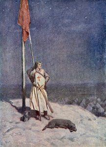Der Ritter hält Wache auf dem St. Georgsberg mit dem Banner Englands, Illustration aus 