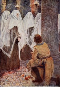 Der schottische Ritter kniete nieder und beobachtete, wie die verschleierten Nonnen vorbeigingen, Illustration für 