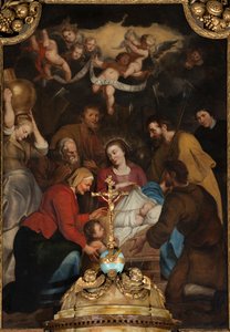 Pfarrkirche (Nederename, Sint-Vedastuskerk). Innenraum. Der Hochaltar. Anbetung der Könige. Simon De Paepe. Ca. 1660-1670. von Simon II de Pape