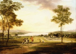 Genfersee von den Hängen von Cologny in Richtung Eaux-Vives