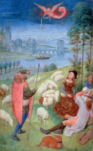 Die Verkündigung an die Hirten, aus den Huth Stunden, 485-90 (Detail) von Simon Marmion