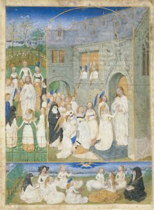 Die heiligen Jungfrauen werden von Christus begrüßt, als sie die Tore des Paradieses betreten