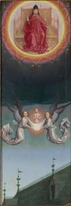 Die Seele des Heiligen Bertin wird zu Gott getragen vom St. Bertin Altarbild, ca. 1459 von Simon Marmion