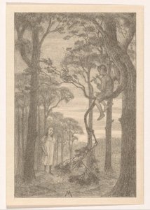Mädchen und Flötenspieler im Wald