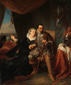 Magdalena Moons bittet ihren Verlobten Francisco Valdez, den Sturm auf Leiden um eine weitere Nacht zu verschieben, 1574 von Simon Opzoomer