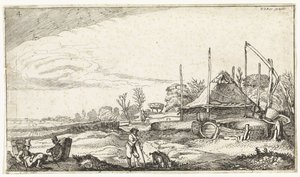 Landschaft mit rastenden Hausierern von Simon Poelenburg
