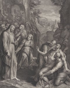 Die Auferweckung des Lazarus, mit Christus links stehend, ca. 1729 von Simon Vallee