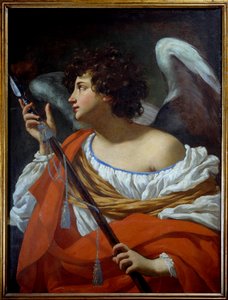Der Engel, der den Speer trägt, nachdem er das Herz Christi durchbohrt hat, und der in Essig getränkte Schwamm von Simon Vouet