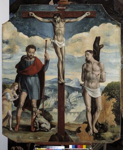 Kreuzigung mit St. Rochus und St. Sebastian von Simon de Châlons
