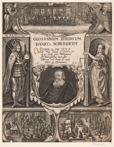 Titelblatt mit Porträt von C.O. Veile zu "Glosarium juridicum Danico - Norvegicum", 1652 von Simon de Pas