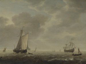 Ein niederländisches Kriegsschiff und verschiedene Schiffe bei einer Brise, ca. 1640