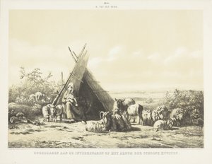 Familie bei einer Hirtenhütte