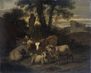 Italienische Landschaft mit Schäferin und Herden