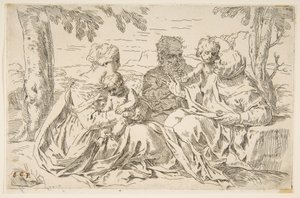 Heilige Familie mit der Heiligen Elisabeth und dem Heiligen Johannes dem Täufer, ca. 1639 von Simone Cantarini