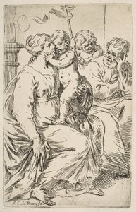 Heilige Familie mit Johannes dem Täufer, ca. 1640-1642 von Simone Cantarini