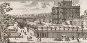 Ansicht der Seitenfassade des Palazzo Pamphili und seines Gartens, nach 1677 von Simone Felice