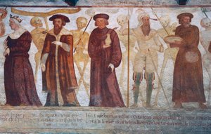 Tod mit der Königin, dem Herzog, dem Arzt und dem reichen Geizhals (Detail)