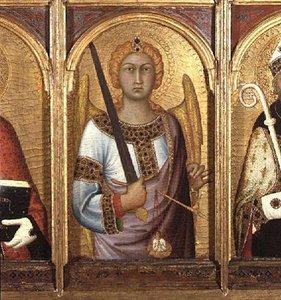 St. Michael, Detail vom Altarbild der SS Geminianus, Michael und Augustine, ca. 1319 (Detail)