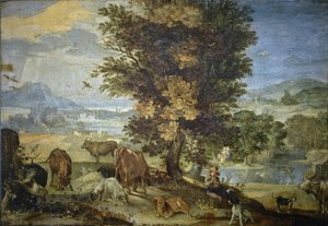 Landschaft mit Hirten und Tieren
