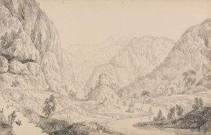 Album mit 30 Ansichten in Tirol und Italien: Blick auf den Eisak bei Mittenwald, 27. Okt. 1840