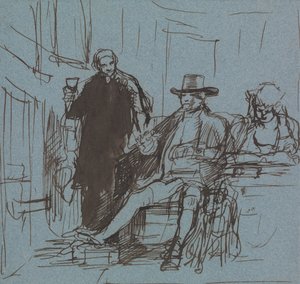 Kapitän Locker sitzt an einem Tisch mit seiner Tochter; ein Butler steht neben ihm von Sir David Wilkie