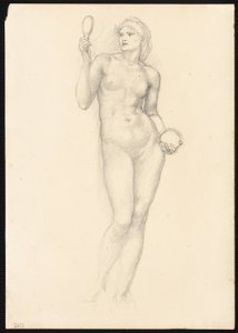 Nackte weibliche Figur mit Spiegel in der rechten Hand