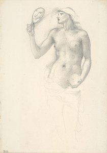 Halbnackte weibliche Figur mit Spiegel in der rechten Hand