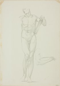 Stehender Mann mit Tafel; separate Skizze des rechten Arms von Sir Edward Burne Jones