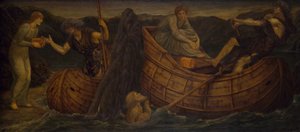 Amor und Psyche - Palastgrüne Wandgemälde - Psyche gibt dem Fährmann des Styx die Münze von Sir Edward Coley Burne Jones