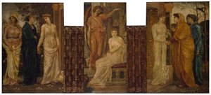 Amor und Psyche - Palastgrün-Wandgemälde - Psyches Schwestern besuchen sie im Haus des Amor von Sir Edward Coley Burne Jones