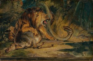 Löwe verteidigt seine Beute von Sir Edwin Landseer