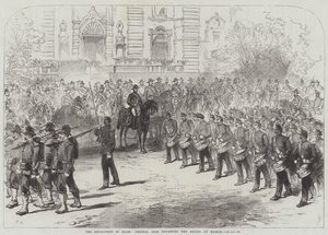 Die Revolution in Spanien, General Prim inspiziert die Truppen in Madrid von Sir John Charles Robinson