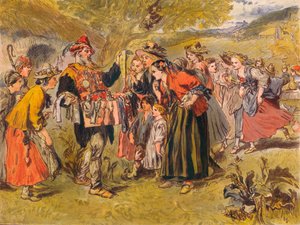 Autolycus singt in Ein Wintermärchen: Akt IV, Szene III, um 1875 von Sir John Gilbert