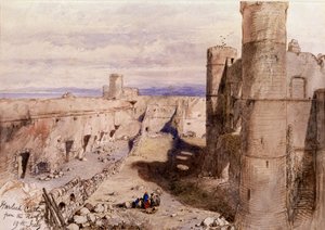 Harlech Castle von den Wehrmauern, Wales, 1850