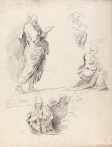 Blatt mit Figurenstudien aus Raphaels Disputation (mit separatem Blatt mit Inschrift)