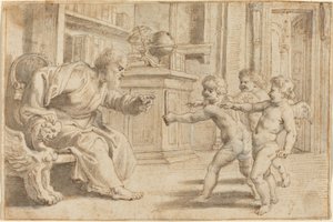 Putti testen die Tiefenwahrnehmung eines Mannes von Sir Peter Paul Rubens