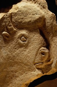 Basrelief-Skulptur eines Bisons, Kalkstein ist sechzehntausend Jahre alt von Sisse Brimberg