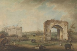 Ansicht einer Moschee und eines Tors in Motijhil, ca. 1814-23 von Sita Ram.