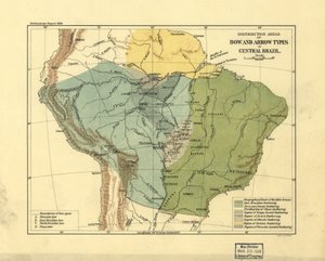 Verbreitungsgebiete für Bogen- und Pfeiltypen in Zentralbrasilien von Smithsonian Institution