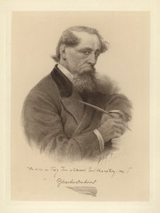 Porträt von Charles Dickens mit seinem Stift (s/w Foto) von Solomon (after) Eytinge