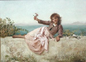 Eine Blumenverkäuferin in Capri, Italien, ca. 1875 von Sophie Anderson