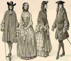 Kleidung während der Herrschaft von Karl II., Jakob II., Wilhelm und Maria 1682-1700, 1903, 1937 von Sophie B. Steel