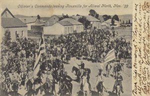 Postkarte, die Olliviers Kommando beim Verlassen von Rouxville darstellt
