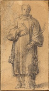 Ein stehender Heiliger mit einem Buch und einem Palmwedel von Spanish 17th Century