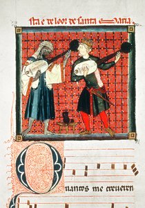 Ein Maure und ein Christ spielen Laute, Miniatur in einem Musikbuch aus den 