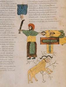 Abraham kurz vor der Opferung seines Sohnes Isaak, aus der Westgotisch-Mozarabischen Bibel von St. Isidores, 960 n. Chr. (Tempera auf Pergament) von Spanish School