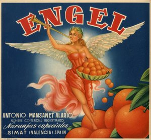 Werbung für Orangen, Bild einer geflügelten Frau. Werbeplakat, Valencia von Spanish School