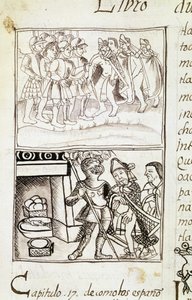 Codex der Eroberung Mexikos - Miniatur aus dem Florentiner Manuskript "Storia degli Aztechi" (Geschichte der Azteken) von Bernardino de Sahagun von Spanish School