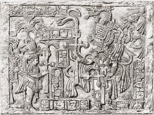 Dekorativer Sturz aus der antiken Maya-Stadt Yaxchilan, Chiapas, Mexiko
