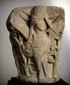 Doppelsäule, die eine Sphinx mit geflochtenem Haar darstellt von Spanish School